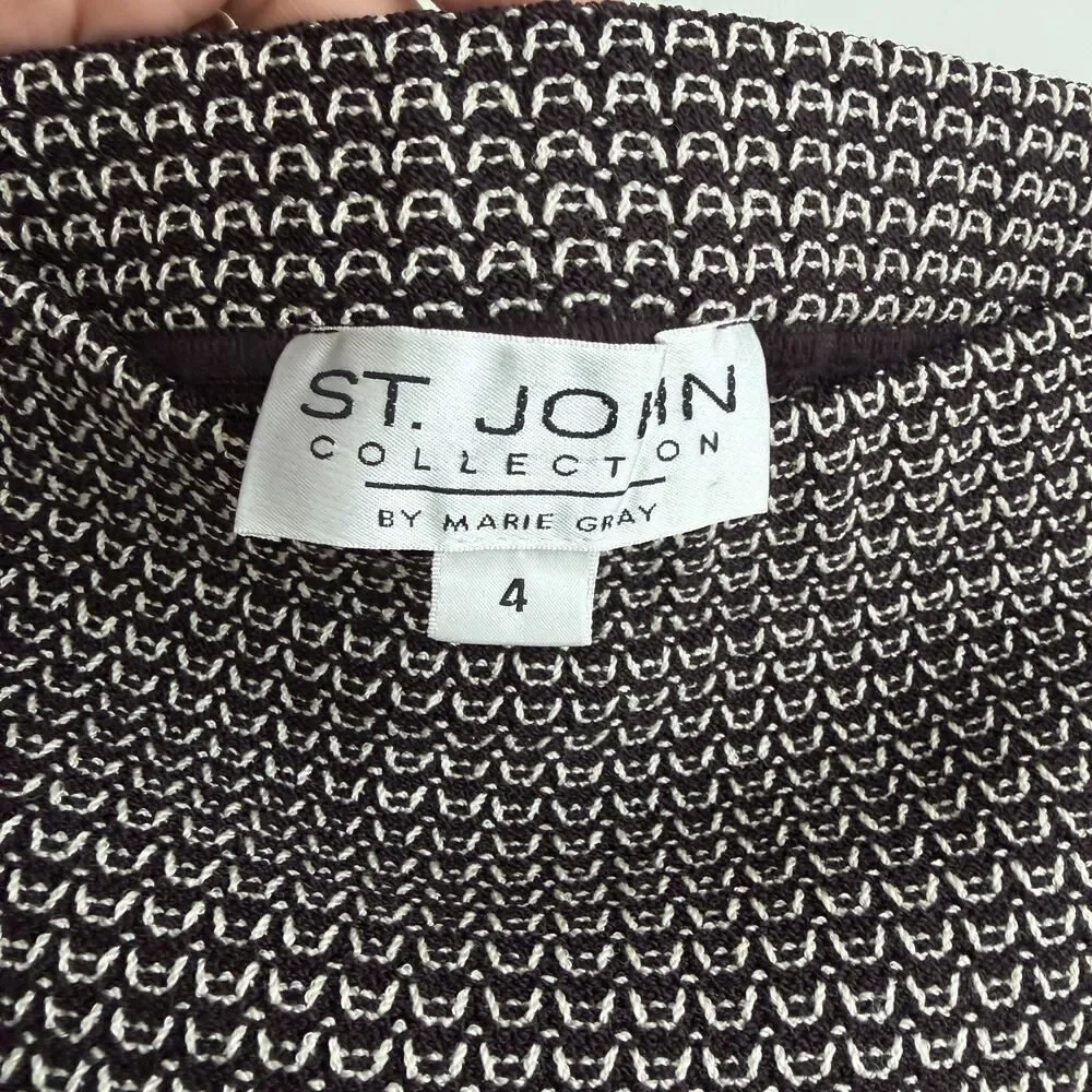 St John Skirt Jacket‎ Suit 4 and 6 Brown Textured Knit Career Elegant Military